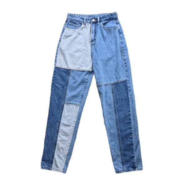 Shein  Patchwork Mom Jeans  High-Rise Patchwork Jeans color block jeans Small - Picture 1 of 10